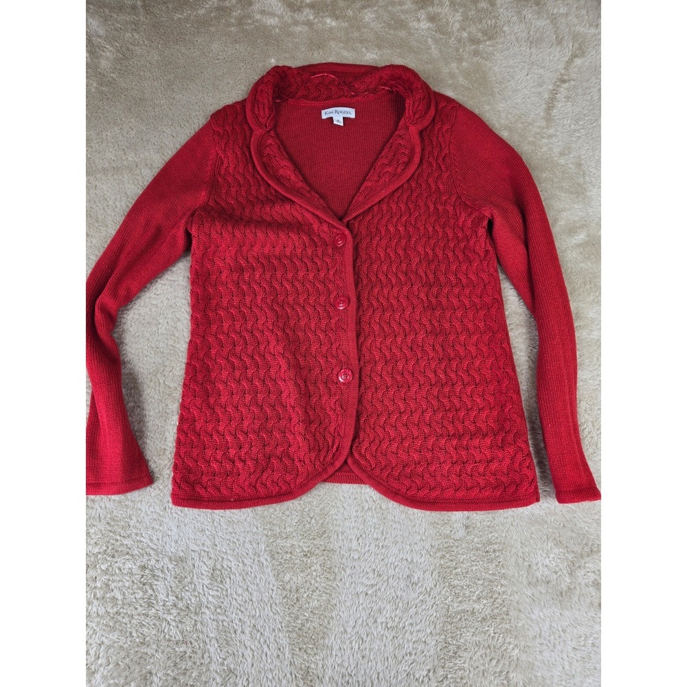 Kim Rogers Womens Red Textured Knit Button Front Cardigan Sweater Size M